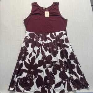 Moyabo Maroon Flower Patterned Dress Women Sz 2XL Red Brand New